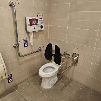 롯데월드 키자니아 장애인 화장실에 대변기 손잡이, 대변기 등받이, 유아용 거치대 설치